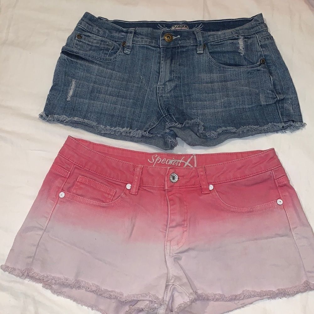 Girls Blue jean and pink ombré jean shorts